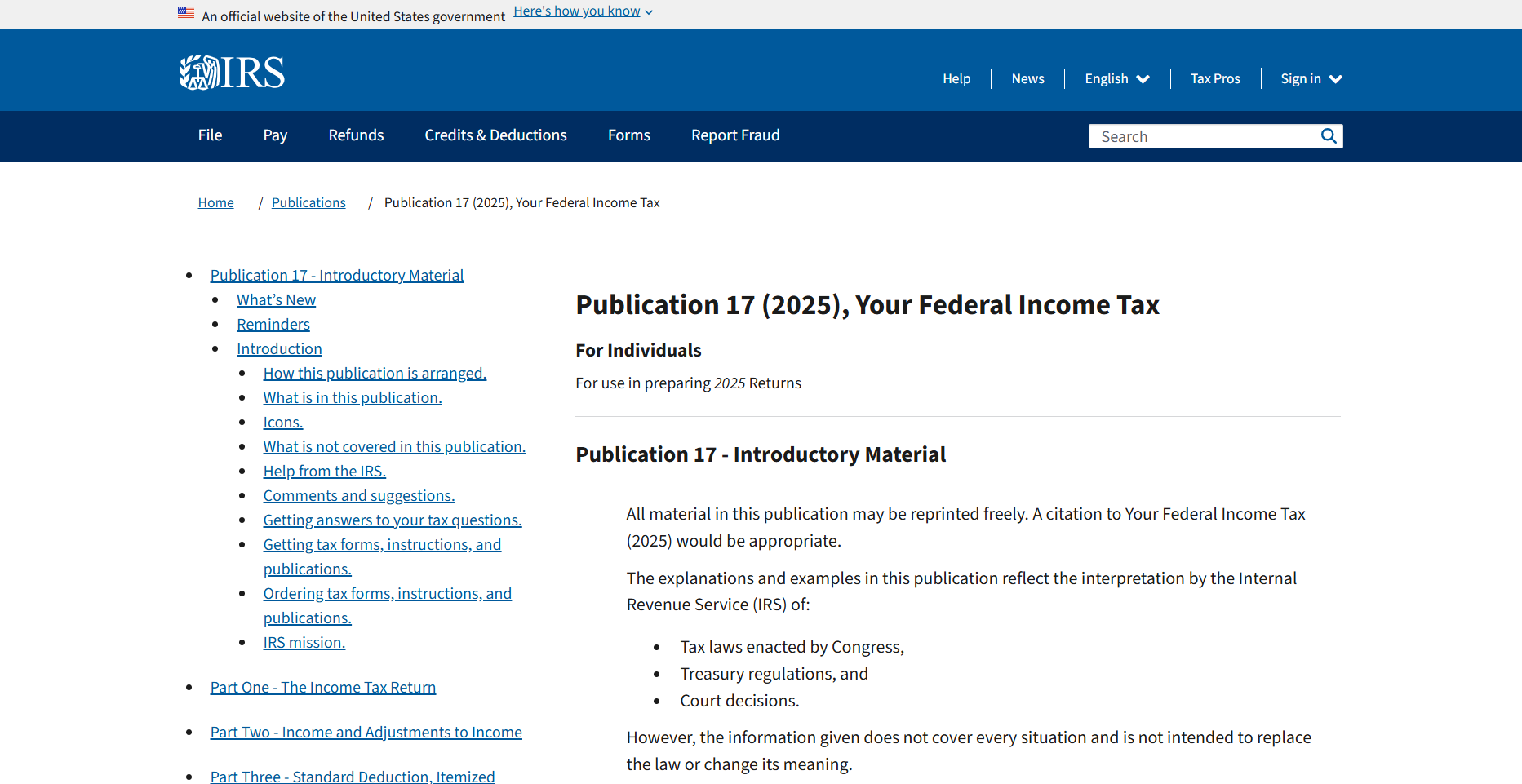 Publication 17 (2025), Your Federal Income Tax. For Individuals. For use in preparing 2025 Returns. 